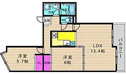 デ・リード烏丸東 2LDKの間取図画像