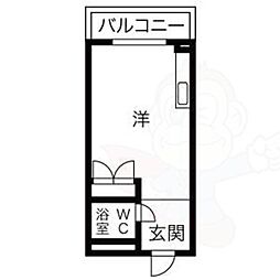プレアール伏見深草2 1Kの間取図画像