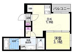 京都市伏見区深草キトロ町アパート 1DKの間取図画像