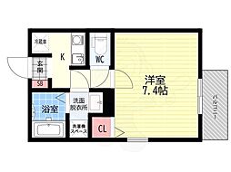 CREA TERRACE椥辻 (旧:MELDIA椥辻) 1Kの間取図画像