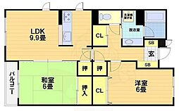 レジディア太秦 2DKの間取図画像