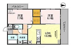 京都市中京区西ノ京池ノ内町アパート 2LDKの間取図画像