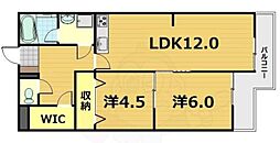 ビューハイツ京都山科 2LDKの間取図画像