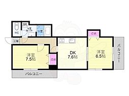 ル・シェール西院 2DKの間取図画像