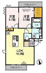 カーサルミノサウーノ 2LDKの間取図画像