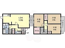 プランドール葉室B 3LDKの間取図画像
