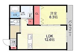 エルメゾンさくら 1LDKの間取図画像