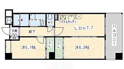 パインフィールド五条 2DKの間取図画像