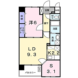 スカイウィング 1SLDKの間取図画像