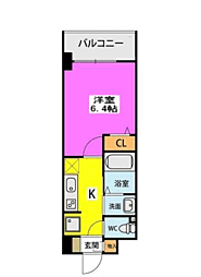 アスミール伊都 1Kの間取図画像