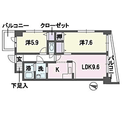 エムロード平尾 2LDKの間取図画像