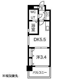F.PARC西新 1DKの間取図画像