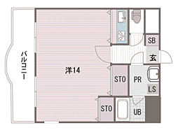 日宝アーバンビラ大名 ワンルームの間取図画像