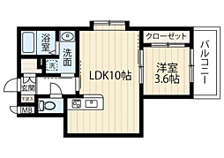 TiaraR1堅粕 1LDKの間取図画像
