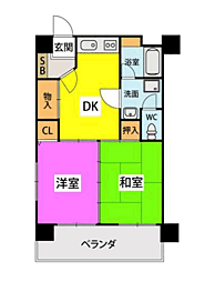 四十川ビル 2DKの間取図画像