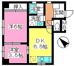 エクセレント百年橋 2DKの間取図画像