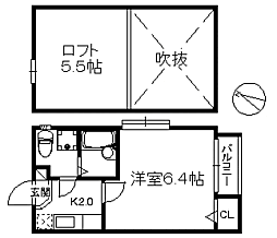 パレット六本松 1Kの間取図画像