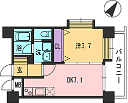 コンダクト福岡東 1DKの間取図画像