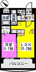 ピュア博多駅南弐番館 1LDKの間取図画像