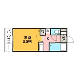 ダブルーン8桜坂 1Kの間取図画像