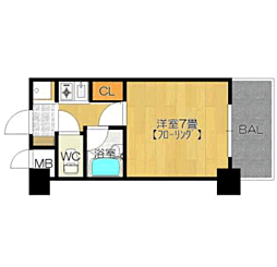 ピュアドームグラース天神 1Kの間取図画像