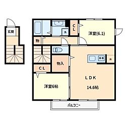 プリムヴェール十三番館 2LDKの間取図画像