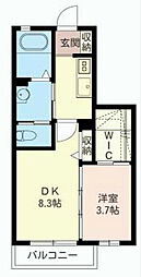 ヴィルヌーブ 1DKの間取図画像