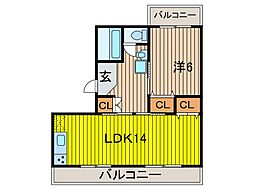 原田マンション 1LDKの間取図画像