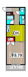 オネストビル 1DKの間取図画像