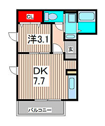 フルーム・浦和 1DKの間取図画像