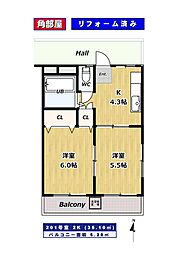 コーポ松 2Kの間取図画像