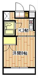 ディユラヴィーヌ 1Kの間取図画像