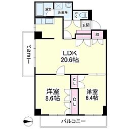 上浅田レジデンス 2LDKの間取図画像