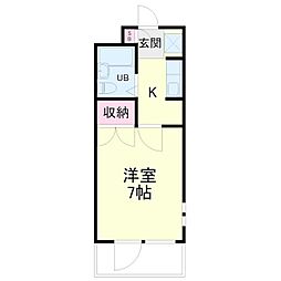 上島コモンコートD 1Kの間取図画像