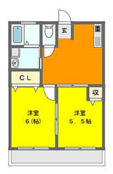レオハイムA 2DKの間取図画像