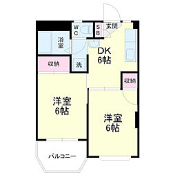野中第3マンション 2DKの間取図画像