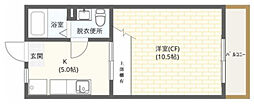 ムーンストーン 1Kの間取図画像