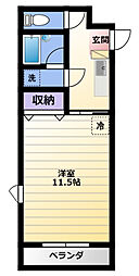イエローハイツ佐鳴台 1Kの間取図画像