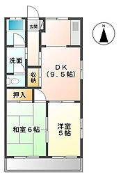 ハイツリバティー1 2DKの間取図画像
