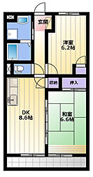 ポルカ富塚2 2LDKの間取図画像