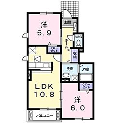 パストラルガーデンB 2LDKの間取図画像