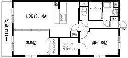 クレイドルステージ初生 2LDKの間取図画像
