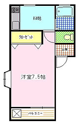 リトル・ハイツ 1Kの間取図画像