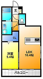 エルモッソ 1LDKの間取図画像