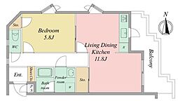ミラクル西塚 1LDKの間取図画像