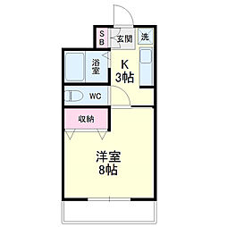 サンホワイト 1Kの間取図画像