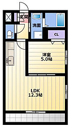 ゼフィール 1LDKの間取図画像