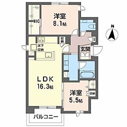 エクラージュ山手町 2LDKの間取図画像