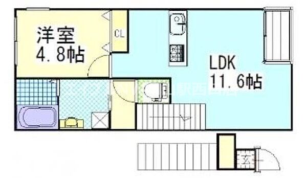 ラック南方 ｜岡山県岡山市北区南方4丁目(賃貸アパート1LDK・2階・41.36㎡)の写真 その2