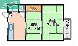 リバティアパート 2Kの間取図画像